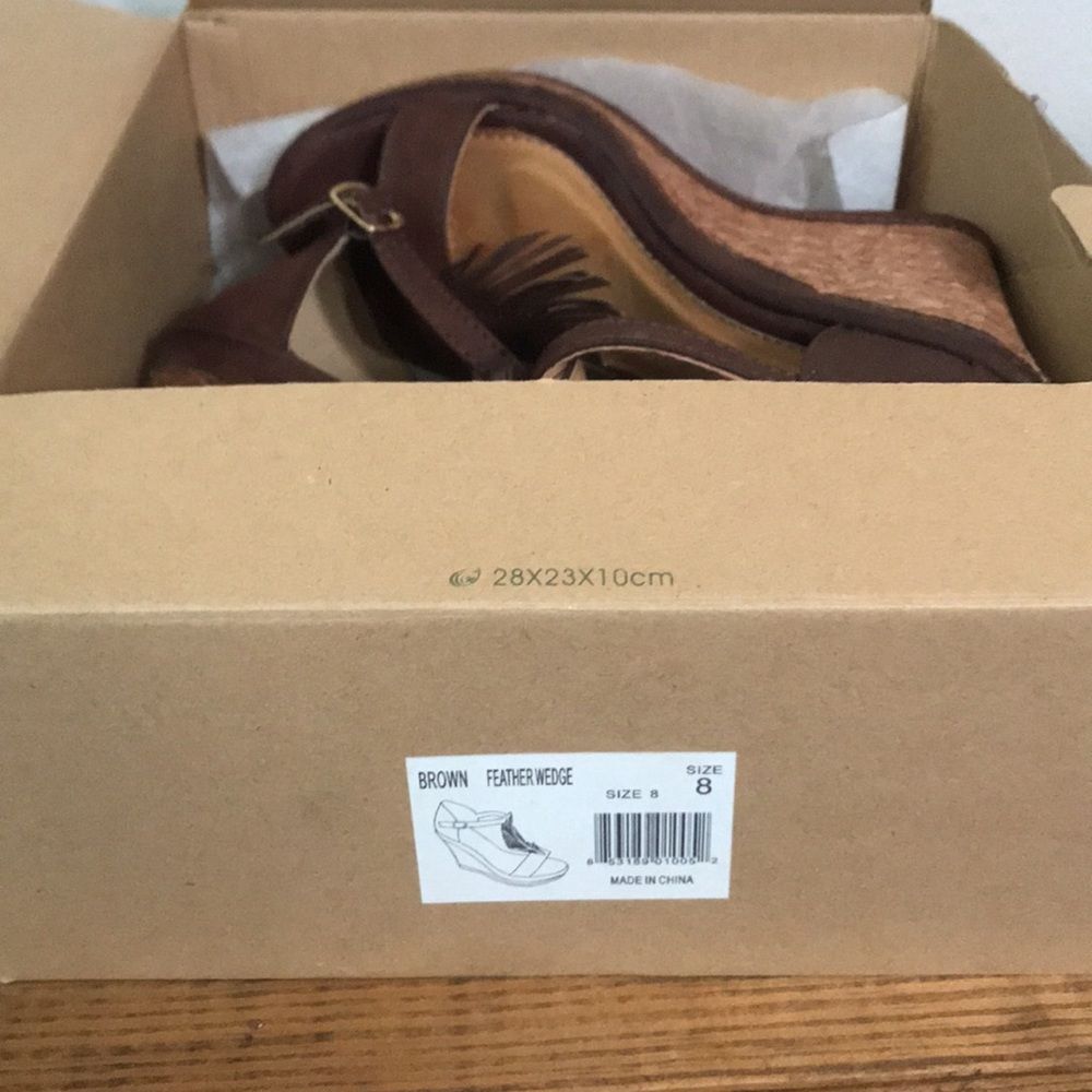 Brown Wedge Sandals Nwt By Olive Street — image 8 of 8